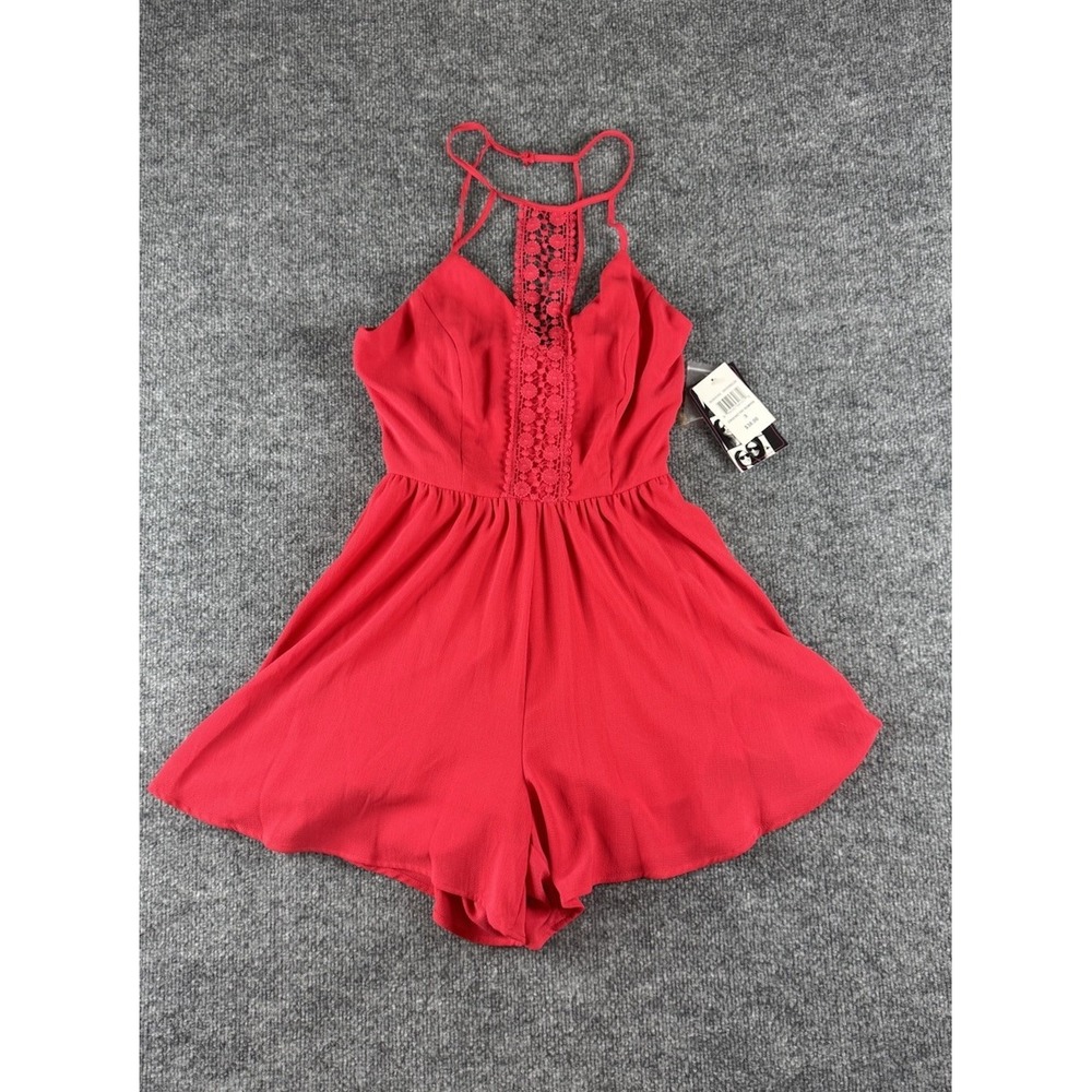 Trixxi Crochet Front Romper Watermelon Pink Red Halter Sleeveless Size 3 NWT